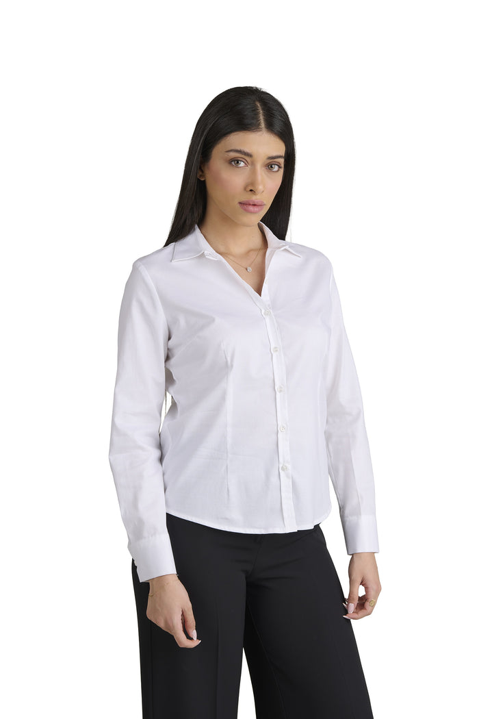Guerini Camicetta Donna Elegante con Bottoni. Camicia Manica Lunga Collo Classico, 100% Cotone Made in Italy. Collo alla Francese. Collezione Atelier Alisée