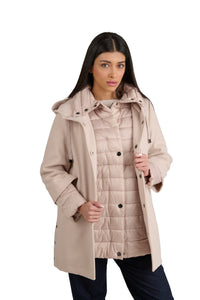 Giaccone Donna Doppio con Piumino Interno, Cappotto Donna 2 in 1 in Poliestere, Giacca Invernale Calda con Cappuccio. Satinette
