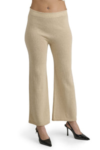 Pantaloni Donna Eleganti in Maglia, Pantaloni Palazzo in Lana Cachemire Viscosa e Poliammide, Vita Alta Elasticizzata, Pantalone Donna Morbido Casual Chic