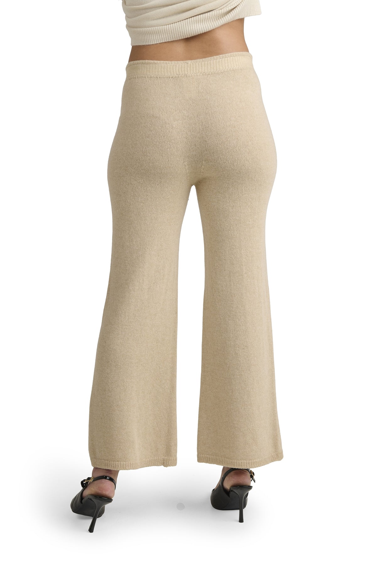 Pantaloni Donna Eleganti in Maglia, Pantaloni Palazzo in Lana Cachemire Viscosa e Poliammide, Vita Alta Elasticizzata, Pantalone Donna Morbido Casual Chic