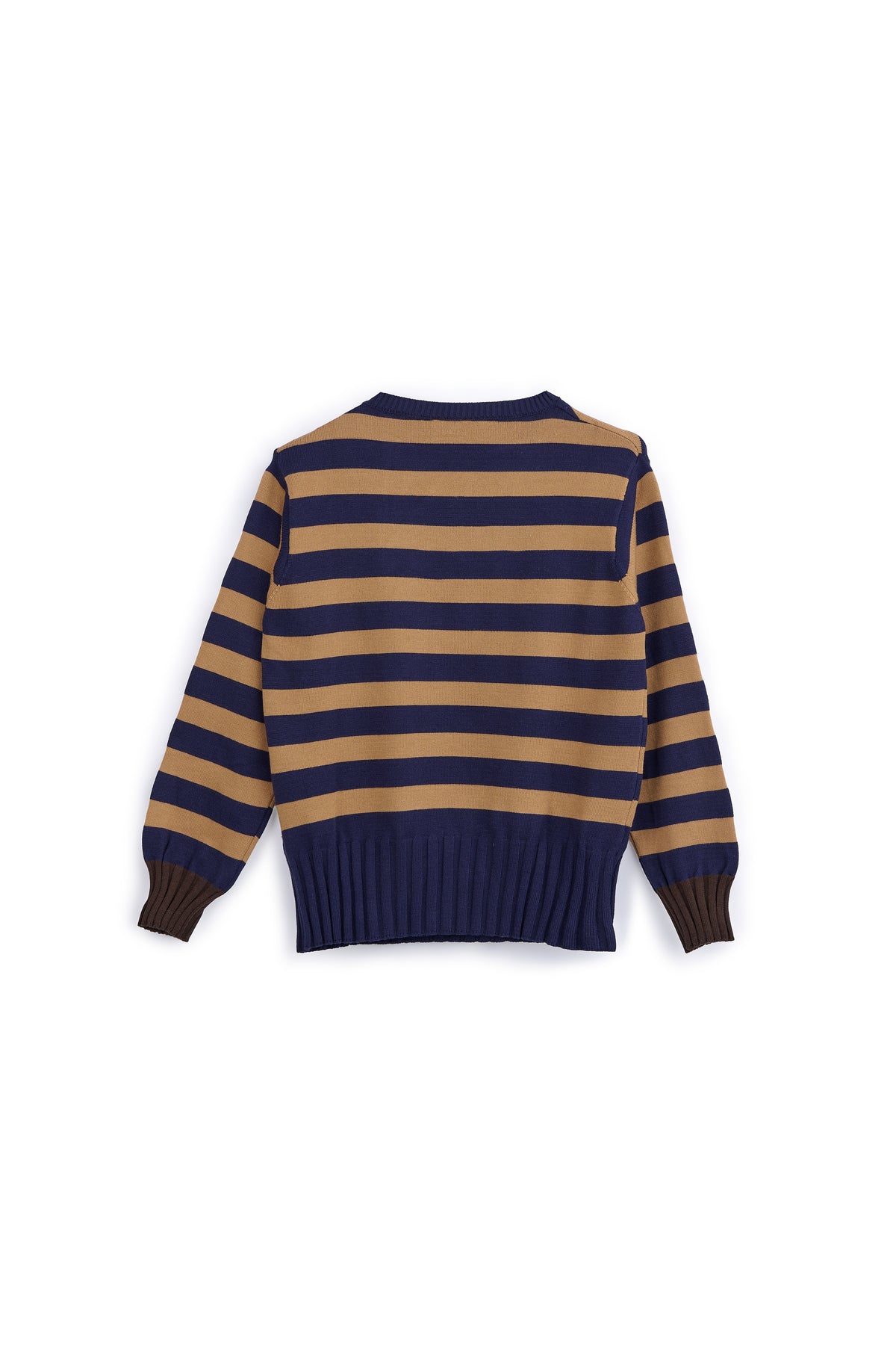 Maglia Donna a Righe Girocollo blu-beige. Maglione Manica Lunga in Viscosa e Poliammide, Pullover Donna Casual Elegante Morbido e Confortevole