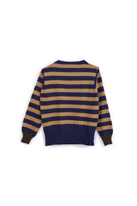 Maglia Donna a Righe Girocollo blu-beige. Maglione Manica Lunga in Viscosa e Poliammide, Pullover Donna Casual Elegante Morbido e Confortevole