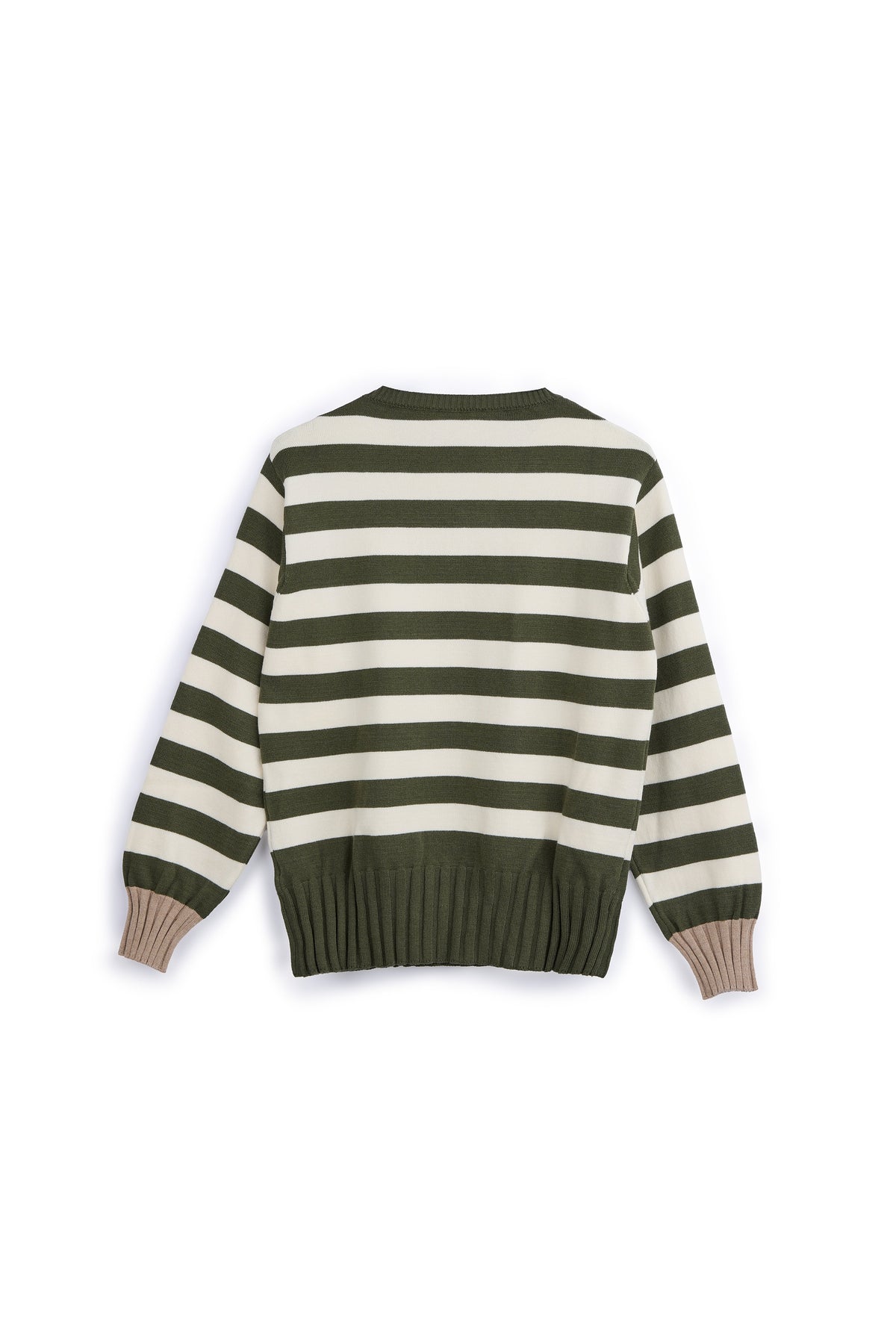 Maglia Donna a Righe Girocollo verdone e beige. Maglione Manica Lunga in Viscosa e Poliammide, Pullover Donna Casual Elegante Morbido e Confortevole.