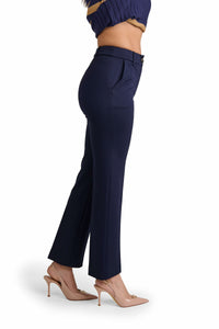 Pantaloni Donna Eleganti Vita Alta, Pantaloni Sartoriali in Poliestere Made in Italy, Pantalone Donna Taglio Classico per Ufficio e Cerimonia