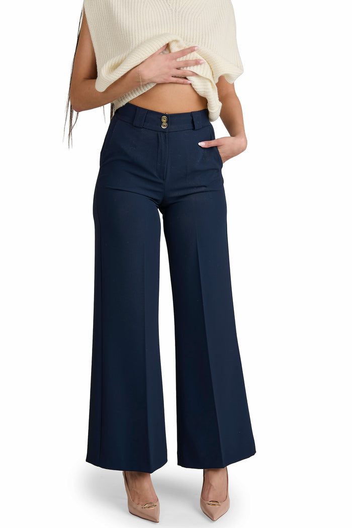 Pantaloni Donna Eleganti Vita Alta, Pantaloni Sartoriali in Poliestere Made in Italy, Pantalone Donna Taglio Classico per Ufficio e Cerimonia